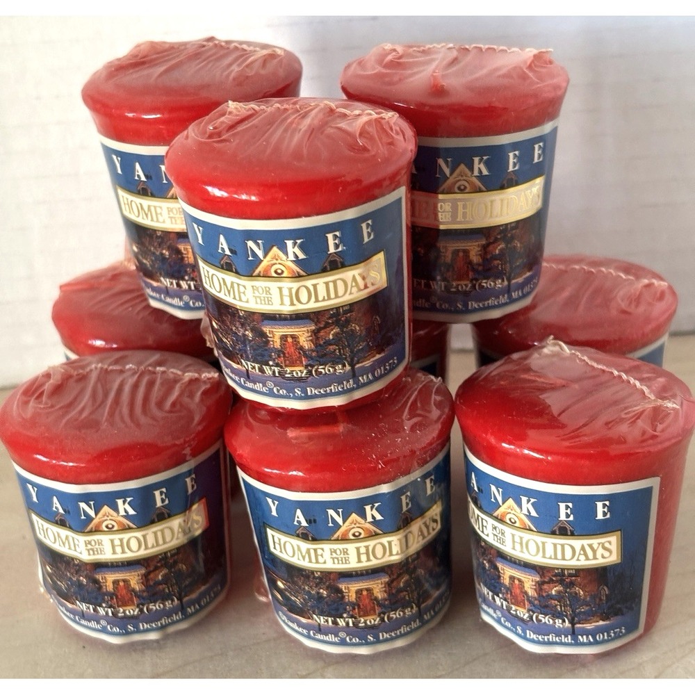 Yankee Votive Sampler Candle LOT of 9 NIP Home For The Holidays Christmas Red
